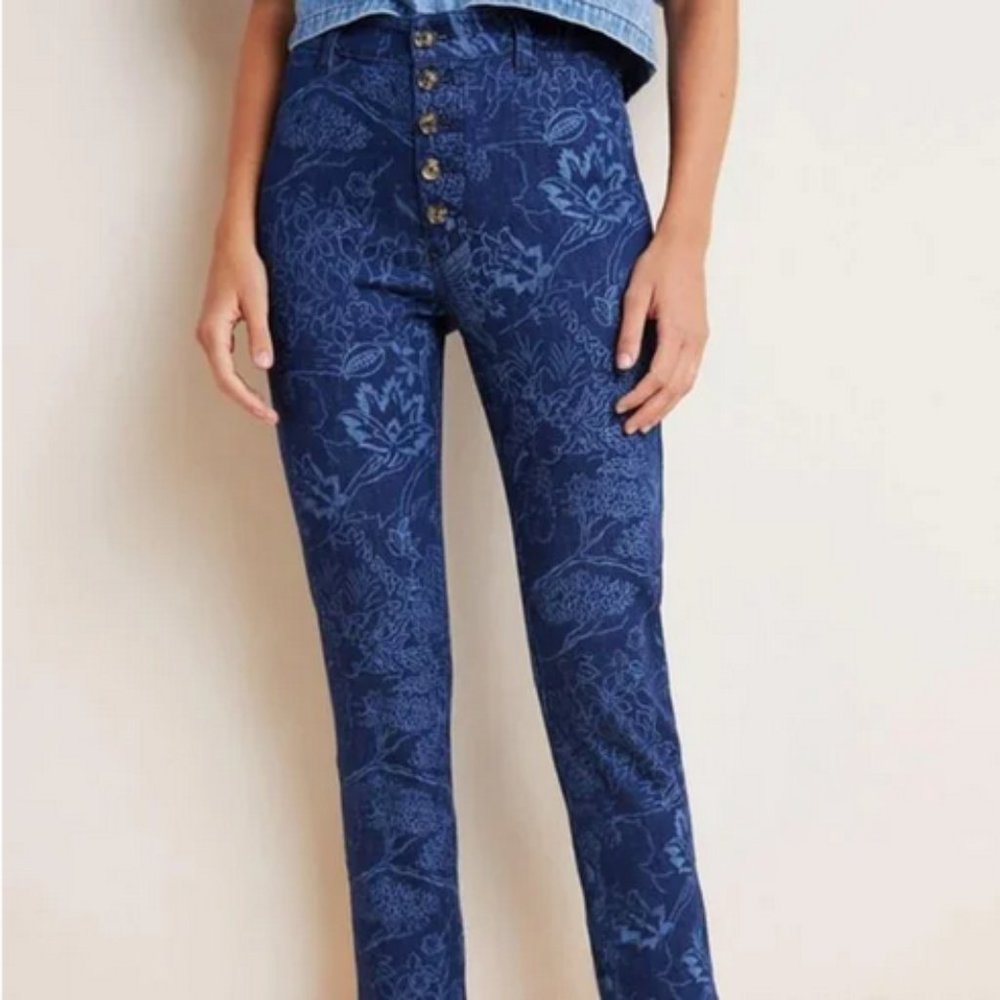 Pilcro & the Letterpress Button Fly Flower Printed Denim Jeans High Rise sz 30